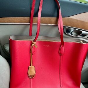 Tory Burch Red and Tan Leather Tote